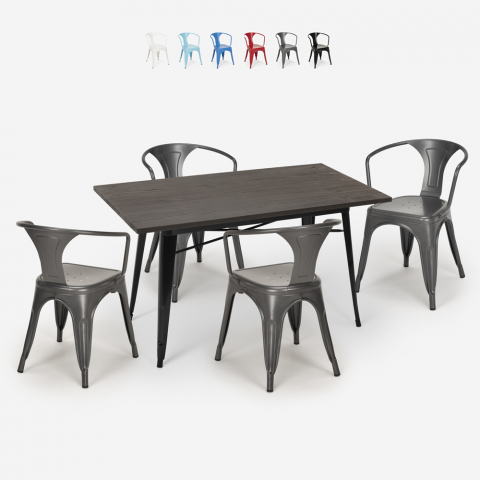 Set Industriedesign Tisch 120x60cm 4 Stühle tolix Stil Küche Bar Caster Aktion