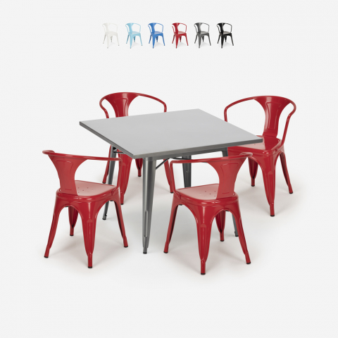 set tisch aus stahl 80x80cm 4 stühle im Lix-industriestil century Aktion
