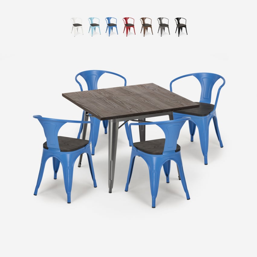 set tisch 80x80cm 4 stühle industrie stil holz metall küche hustle wood Aktion set tisch 80x80cm 4 stühle industrie stil holz metall küche hustle wood Aktion