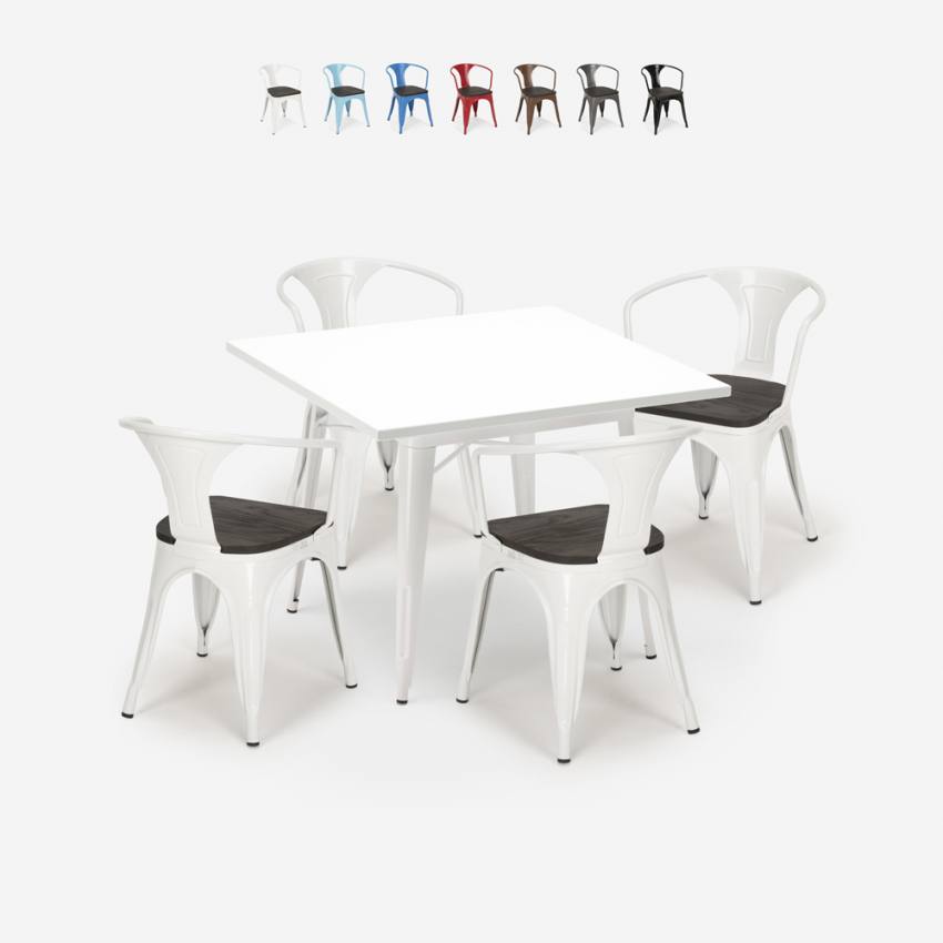 set tisch 80x80cm 4 stühle weiß industrieller stil holz century wood white Angebot
