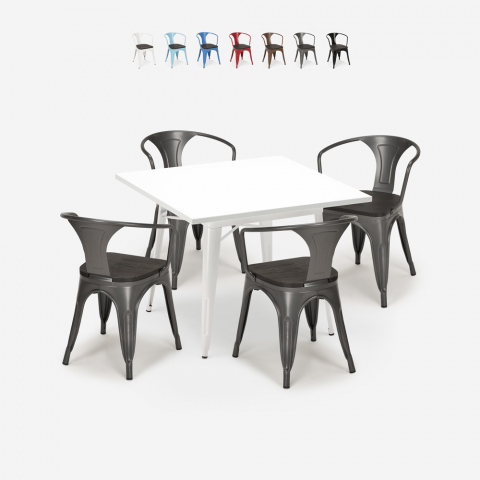 set tisch 80x80cm 4 stühle weiß industrieller stil holz century wood white Aktion
