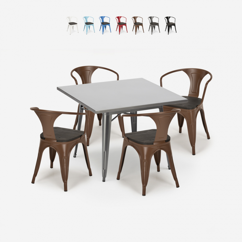 set tisch 80x80cm 4 stühle industriestil küche metall century wood Rabatte set tisch 80x80cm 4 stühle industriestil küche metall century wood Rabatte