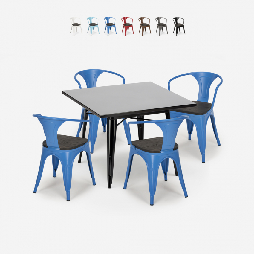 set tisch 80x80cm 4 stühle schwarz industriestil century wood black Sales set tisch 80x80cm 4 stühle schwarz industriestil century wood black Sales