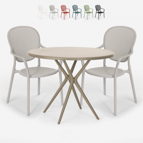 80cm beige runder Tisch mit 2 Stühlen modernes Design für den Außenbereich Valet Aktion