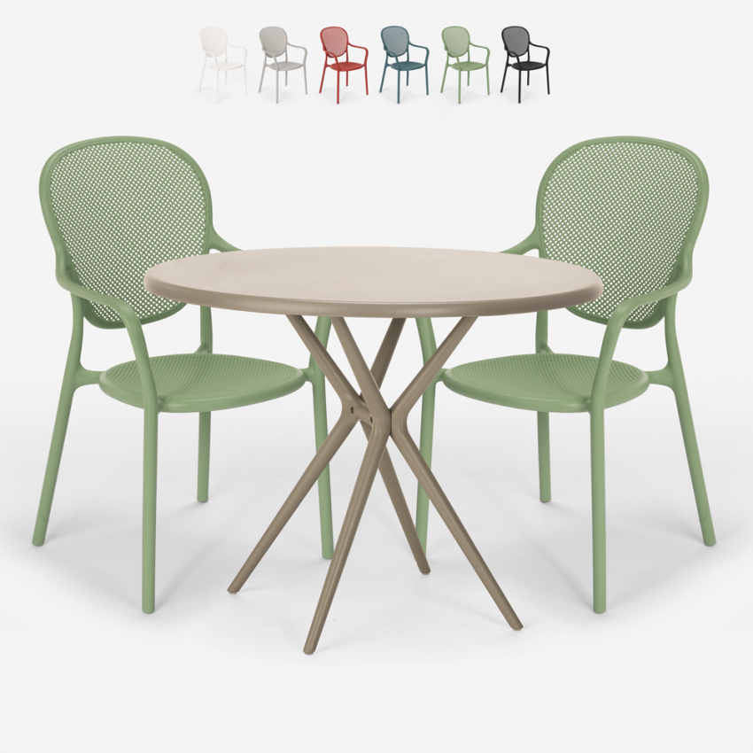 Set runder Tisch 80cm beige mit 2 Stühlen modernes Design für den Außenbereich Valet Rabatte Set runder Tisch 80cm beige mit 2 Stühlen modernes Design für den Außenbereich Valet Rabatte