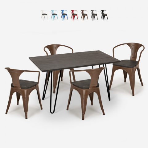 Set Tisch 120x60cm 4 Stühle tolix Holz industriell Esszimmer Wismar Wood Aktion