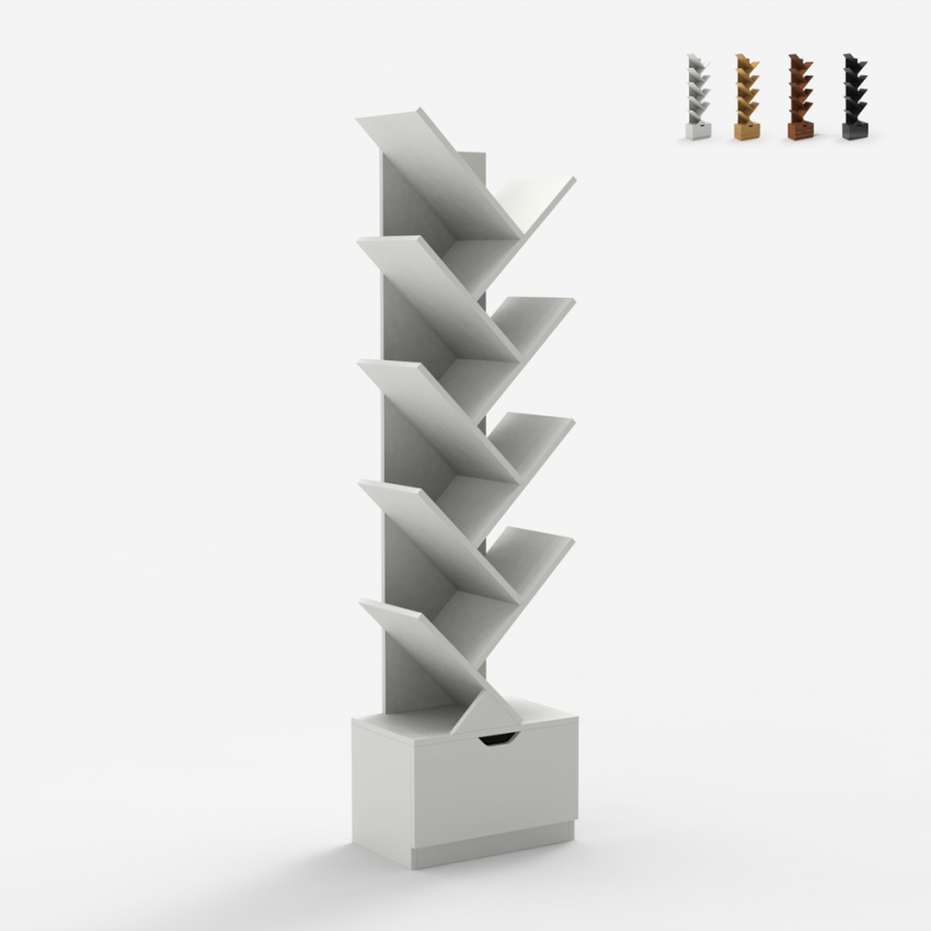 Bücherregal mit 10 Regalen modernes Design Schublade Wohnzimmer Büro Treebook 150