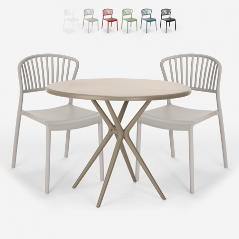 Set runder Tisch 80cm beige 2 Stühle modernes Design Gianum