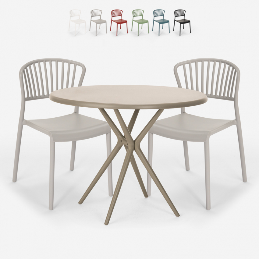 Set runder Tisch 80cm beige 2 Stühle modernes Design Gianum