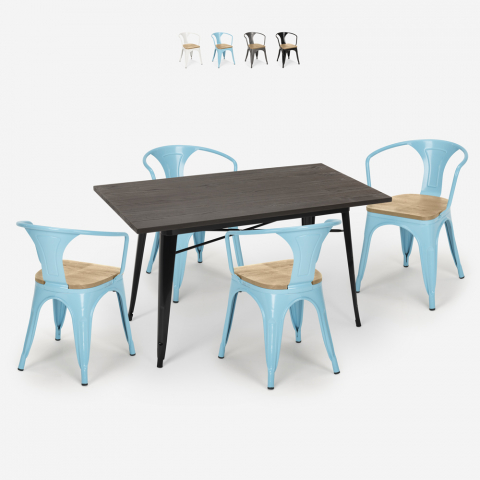 Set 4 Stühle tolix Holz Industrie Tisch 120x60cm Caster Top Licht Aktion