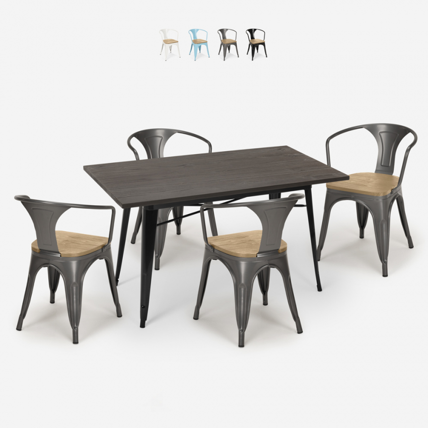 set tisch 120x60cm  4 stühle holz industrie stil caster top light Angebot