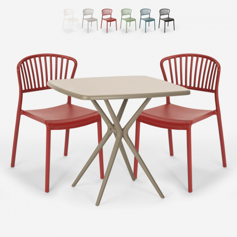 Quadratischer Tisch 70x70cm beige 2 Stühle für drinnen und draußen Design Magus Aktion
