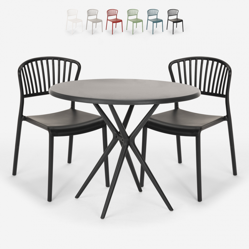 Set 2 Stühle modernes Design runder Tisch schwarz 80cm Gianum Dark