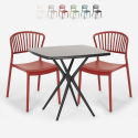 Set 2 Stühle quadratischer Tisch 70x70cm schwarz Außen Design Magus Dark Rabatte