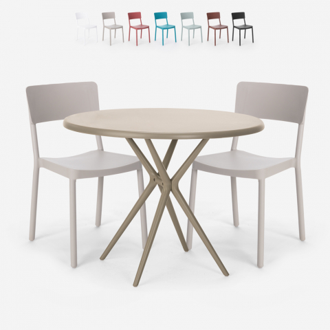 Set 2 Stühle Polypropylen runder Tisch 80cm beige Design Aminos Aktion