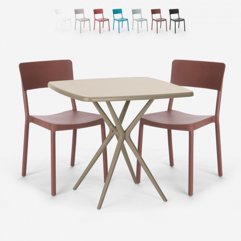 Set 2 Stühle quadratischen Tisch beige 70x70cm Polypropylen Design Regas Aktion