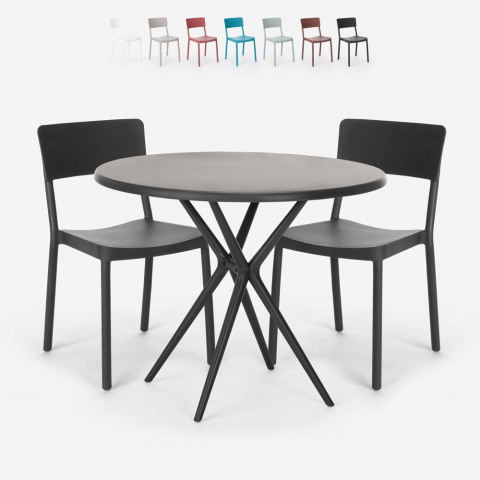 Schwarzer 80cm runder Tisch, 2 moderne Design-Stühle Aminos Dark Aktion