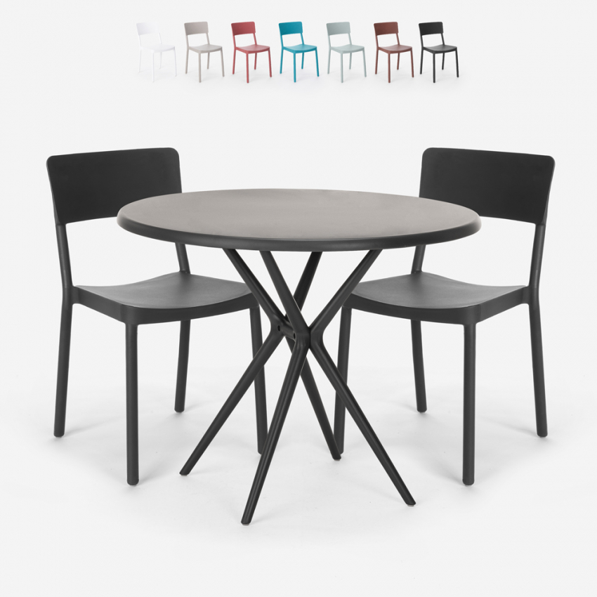 Set runder Tisch schwarz 80cm 2 Stühle modernes Design Aminos Dark