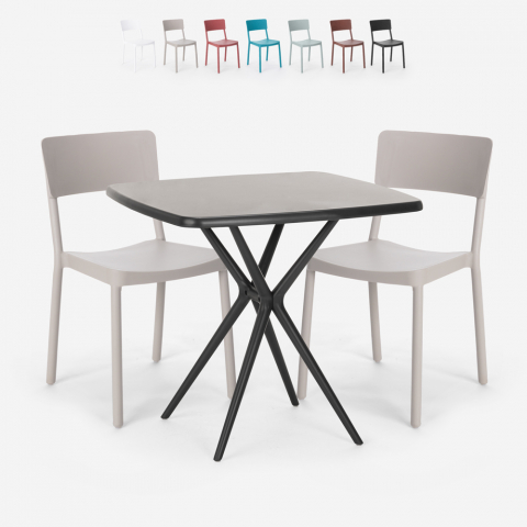 Set Quadratischer Tisch 70x70cm schwarz 2 Stühle Outdoor Design Regas Dark Aktion