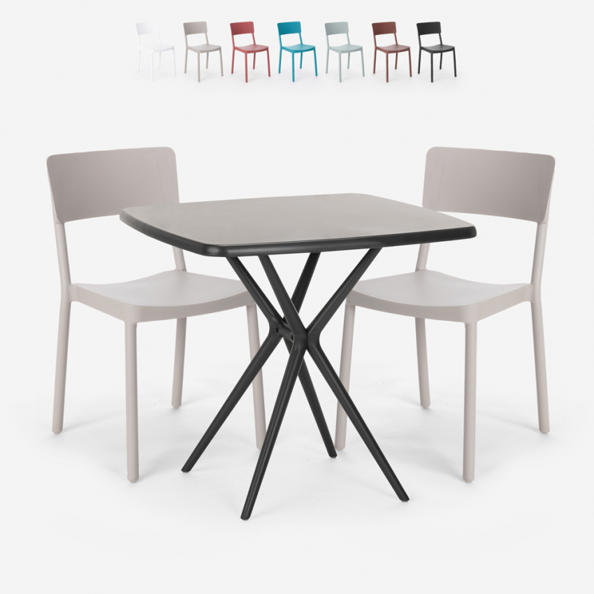 Set quadratischer Tisch 70x70cm schwarz 2 Stühle Outdoor Design Regas Dark