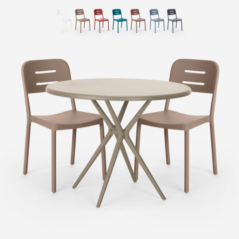 Set 2 Stühle Polypropylen Design runder Tisch 80cm beige Ipsum Aktion