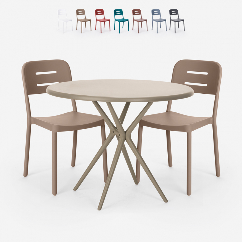 Set 2 Stühle Polypropylen Design runder Tisch 80cm beige Ipsum