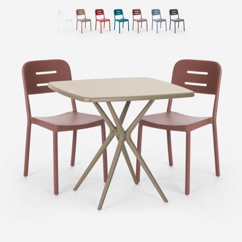 Quadratische beige Polypropylen Tisch Set 70x70cm 2 Stühle Design Larum Aktion
