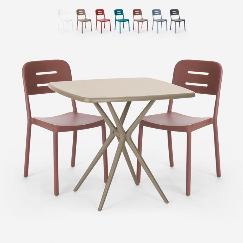 Set quadratischer Tisch beige Polypropylen 70x70cm 2 Stühle Design Larum