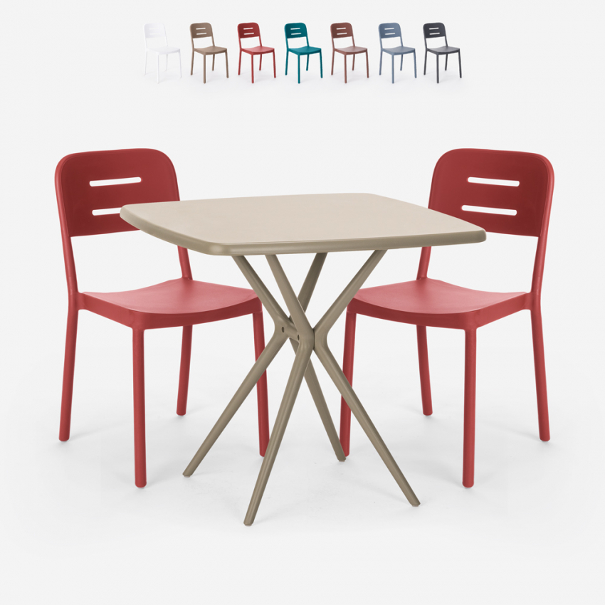Set Tisch 70x70cm 2 Stühle beige Polypropylen Design Larum Set Tisch 70x70cm 2 Stühle beige Polypropylen Design Larum