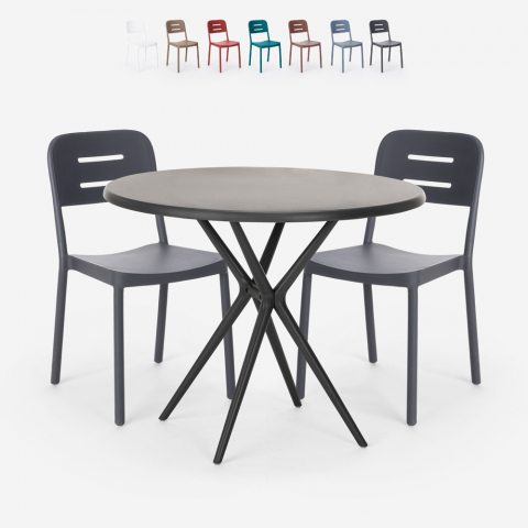 Runder schwarzer Tisch 80cm 2 moderne Design Stühle Ipsum Dark Aktion