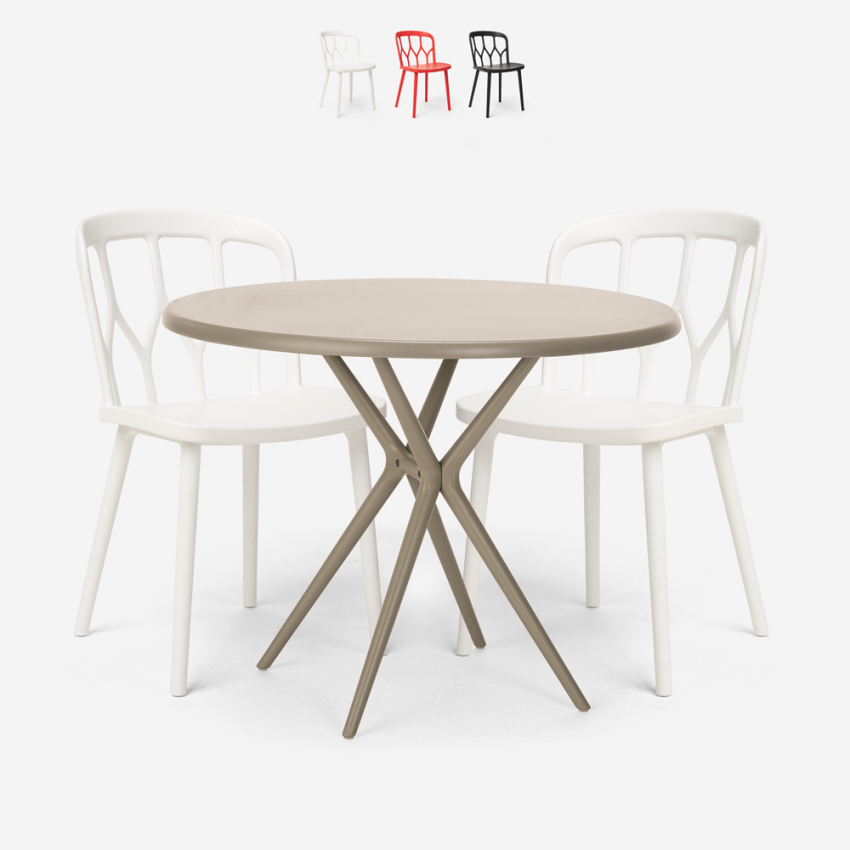 Set 2 Stühle Tisch 80cm rund beige Polypropylen Design Kento Verkauf