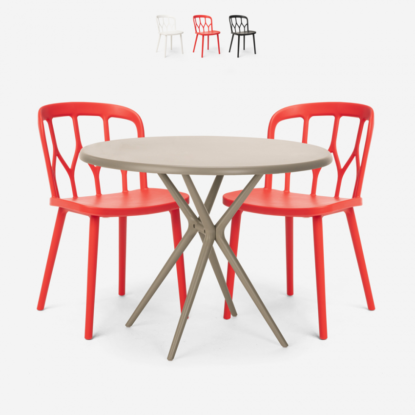 Set 2 Stühle Polypropylen Design Tisch 80cm rund beige Kento