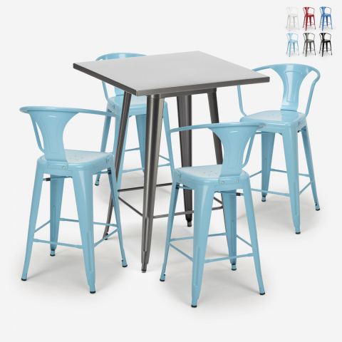 Set hoher Tisch aus Metall 60x60cm 4 tolix Hocker Küche Bar Bucket Aktion