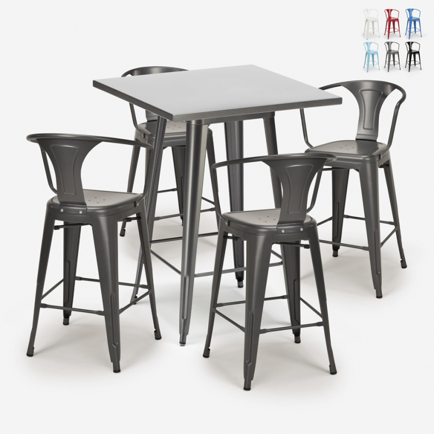 set hoher tisch aus metall 60x60cm 4 hocker küche bar bucket Sales