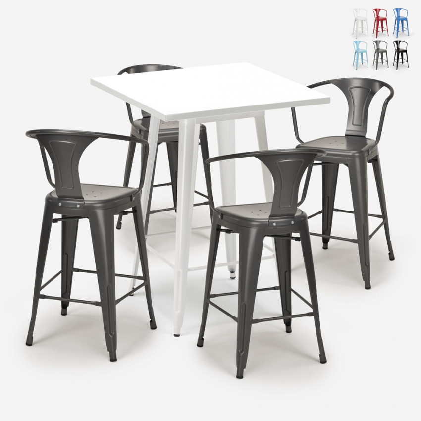 set tisch 60x60cm weiß metall 4 hocker küche bar bucket white Aktion set tisch 60x60cm weiß metall 4 hocker küche bar bucket white Aktion