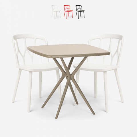 Set 2 Stühle Design Polypropylen quadratischer Tisch 70x70cm beige Saiku