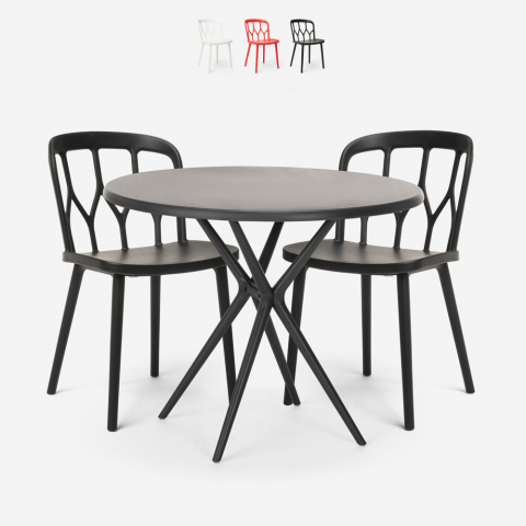 Kento Dunkelschwarz 80cm runder Tisch, 2 Stühle aus Polypropylen Aktion