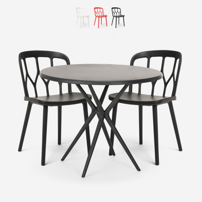 Set runder Tisch schwarz 80cm 2 Stühle Polypropylen Kento Dark