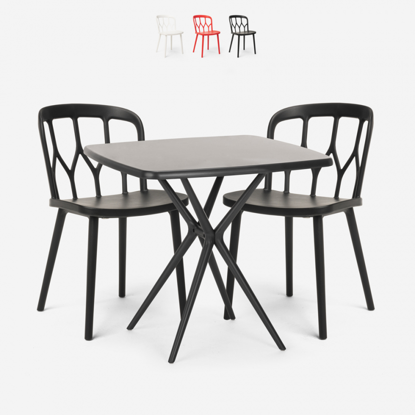 Set quadratischer Tisch schwarz 70x70cm 2 Stühle Outdoor Design Saiku Dark