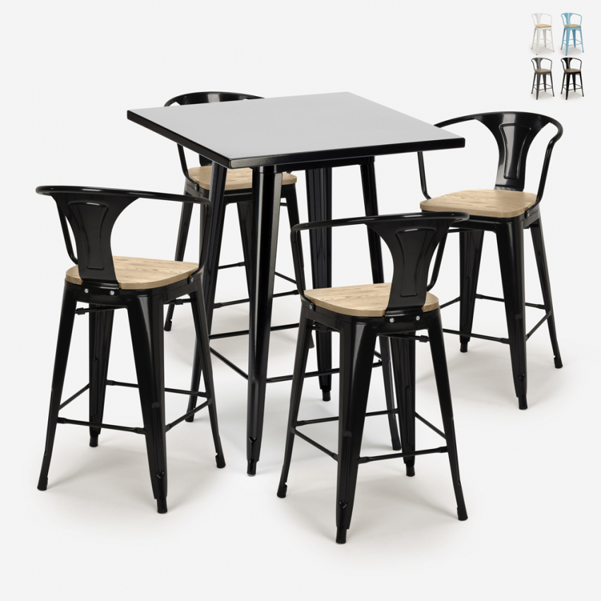 set 60x60cm schwarz tisch 4 hocker industriell bucket black top light Verkauf set 60x60cm schwarz tisch 4 hocker industriell bucket black top light Verkauf