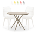 Set 2 Stühle runder Tisch 80cm beige modernes Design Außen Bardus Sales
