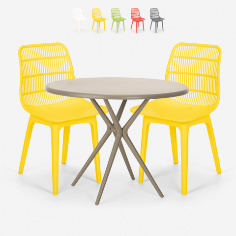 Set 2 Stühle modernes Design runder Tisch beige 80cm Outdoor Bardus