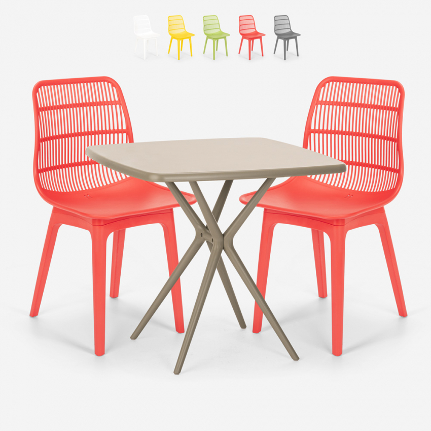 Set 2 Stühle Polypropylen quadratischer Tisch beige 70x70cm Design Cevis