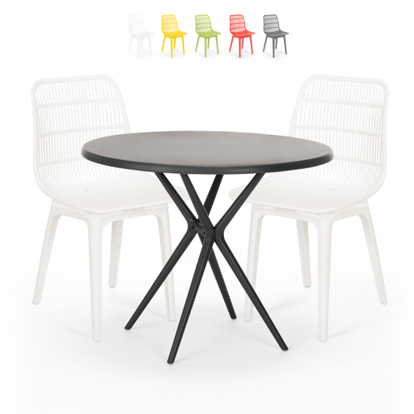 Set Runder Tisch 80cm schwarz 2 Stühle aus Polypropylen Bardus Dark Sales