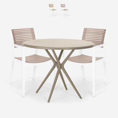 Set Runder Tisch 80cm beige 2 Stühle aus Polypropylen Design Fisher Aktion
