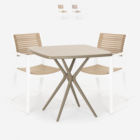 Set 2 Stühle Tisch beige quadratisch 70x70cm Polypropylen Outdoor Clue