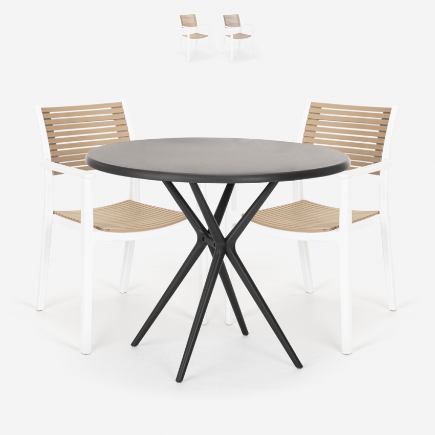 Set 2 Stühle schwarz runder Tisch 80cm modernes Design Fisher Dark Aktion