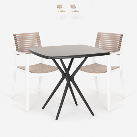 Set quadratischer Tisch schwarz 70x70cm 2 Stühle modernes Design Clue Dark