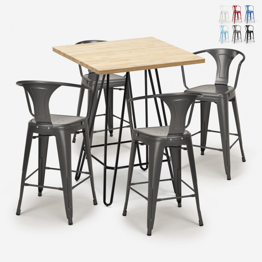 set 4 hocker tisch 60x60cm holz bar küche mason Rabatte