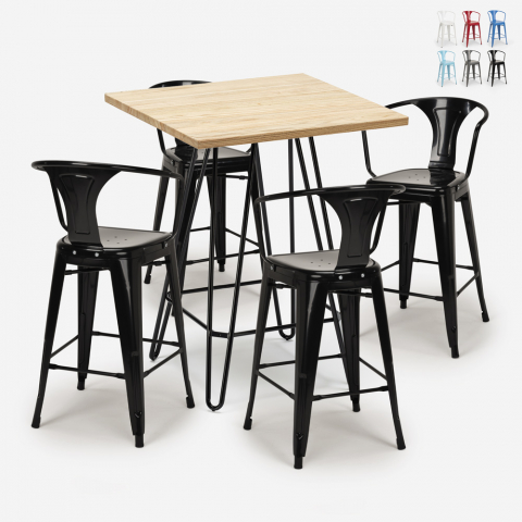 Set 4 industrielle Tolix-Hocker Tisch 60x60cm Küche Bar Mason